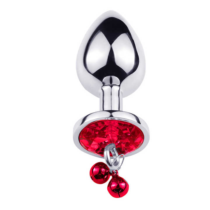 Totally Gemmed Plug with Leash – Metal Butt Plug with Bells & Crystal Gem