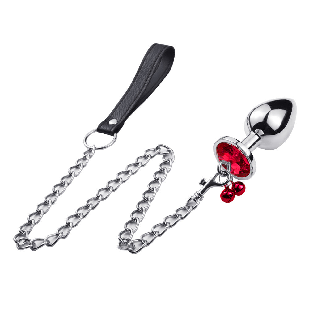 Totally Gemmed Plug with Leash – Metal Butt Plug with Bells & Crystal Gem
