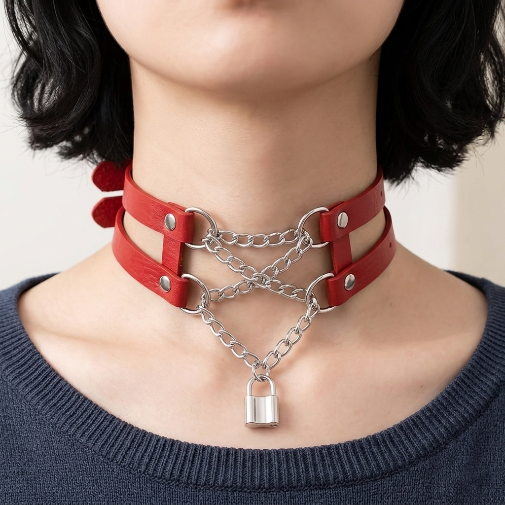 Scarlet Locking Faux Leather Collar