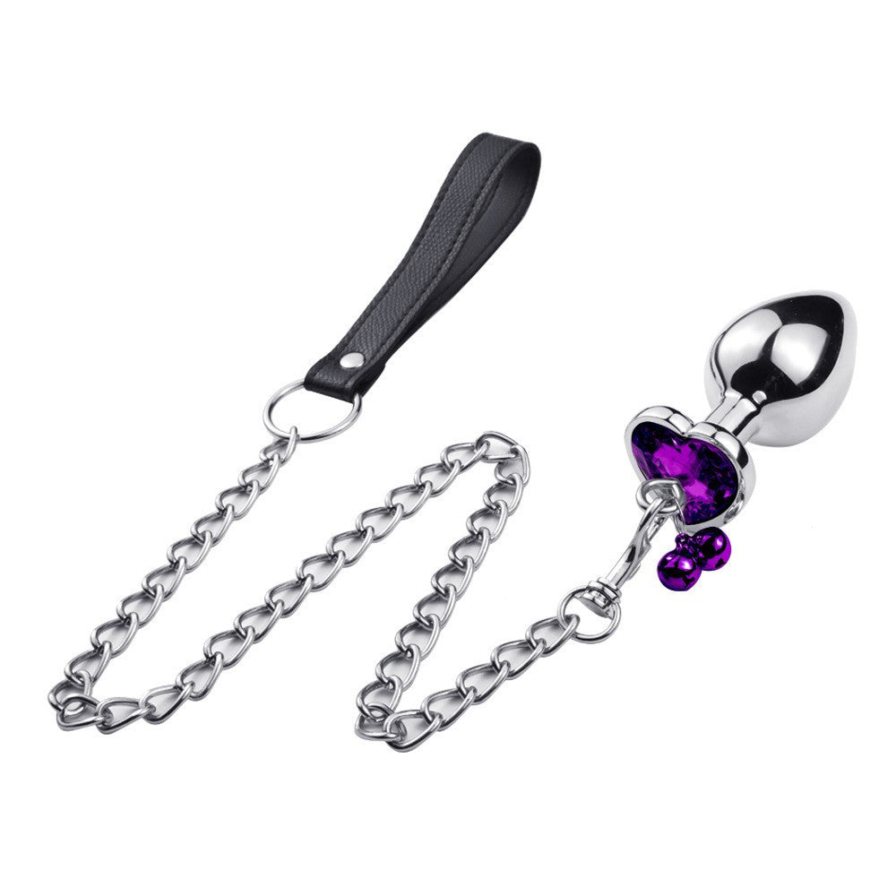 Totally Gemmed Plug with Leash – Metal Butt Plug with Bells & Crystal Gem