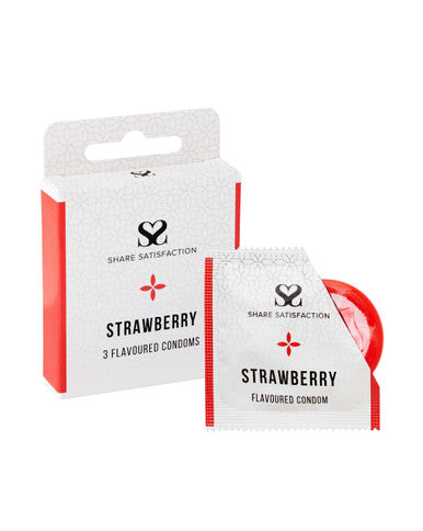 269826 - Share Satisfaction Strawberry Flavoured Condom 3 Pack