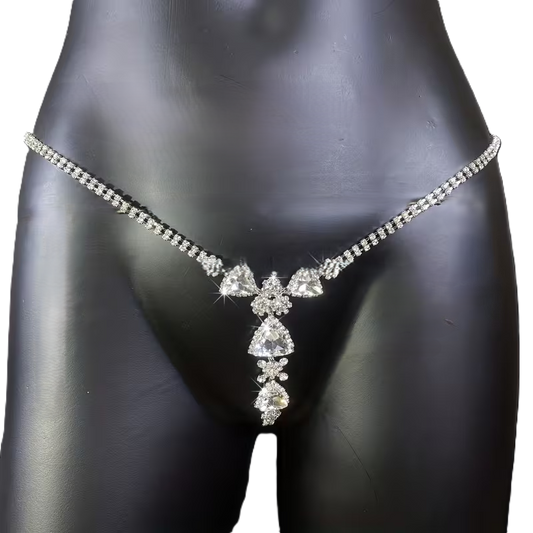 Silver Rhinestone Adjustable Thong